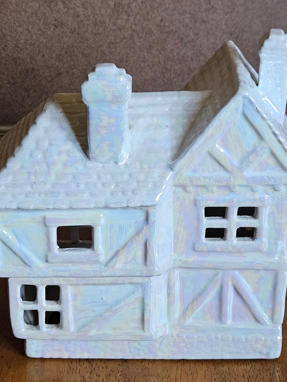 Iridescent Scioto Scrooge House Ceramic Cottage Votive